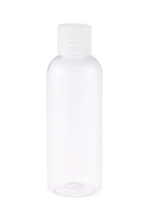 Flacon de dezinfectant pentru mâini cu gel transparent PET de 60-200 ml. Flacon rotund cu clapetă