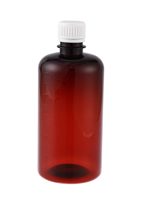 60-500 ml sirop pentru tuse PET, sticlă maro de rouă, cu cană de măsurare din PP